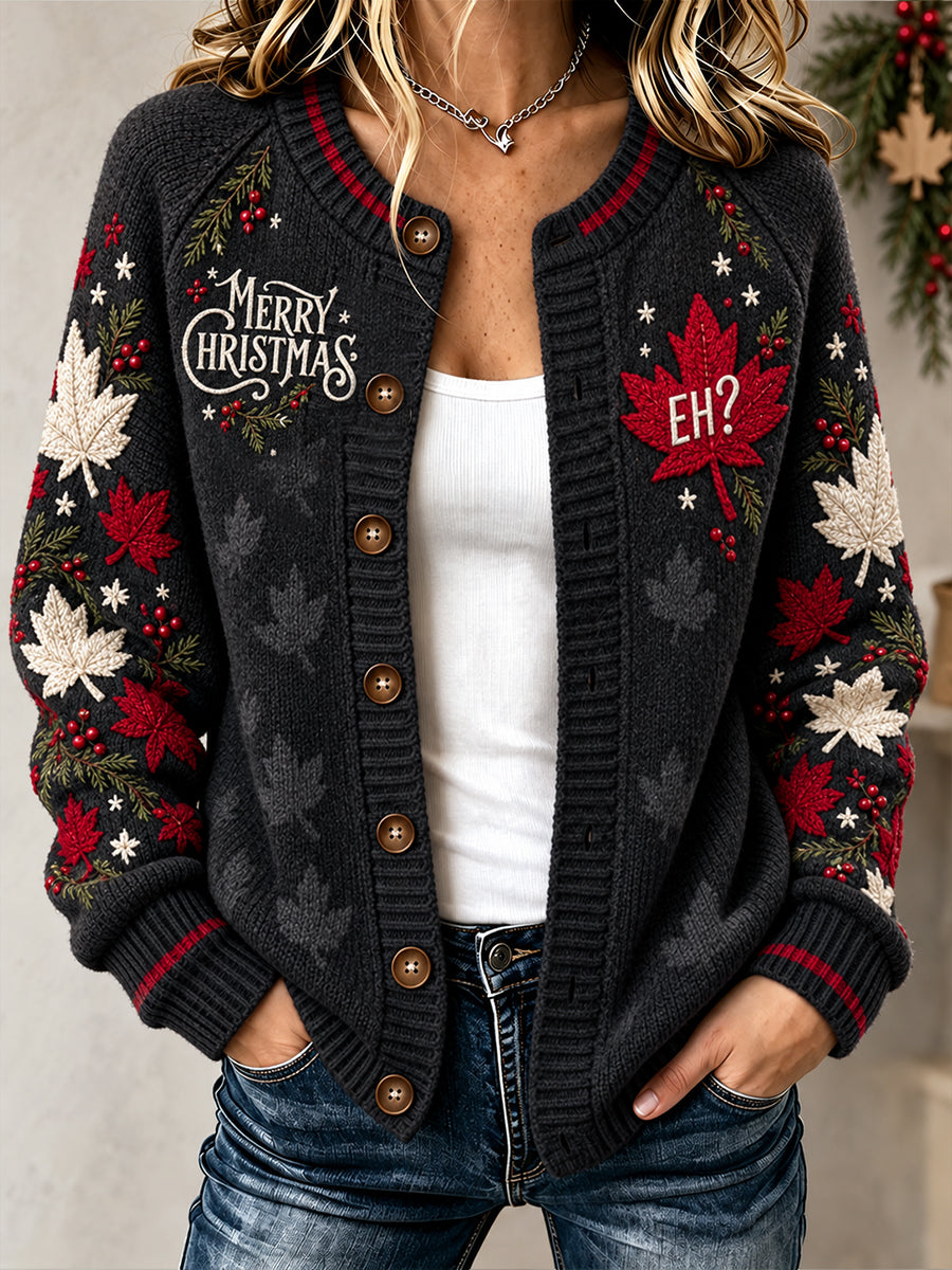 Women's Canada Christmas Art Printed Cardigan