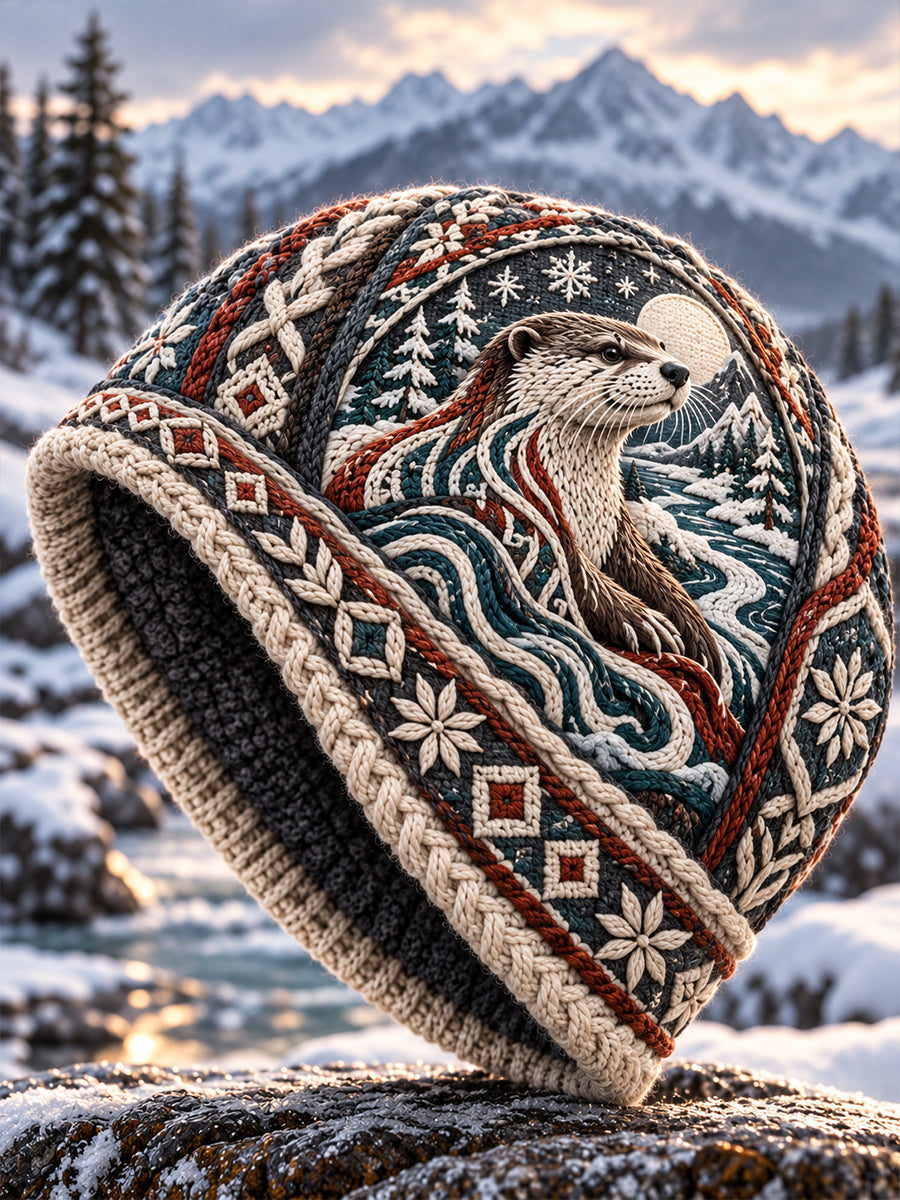 Unisex Nordic-Style Autumn/Winter Animal-Themed Print Hat