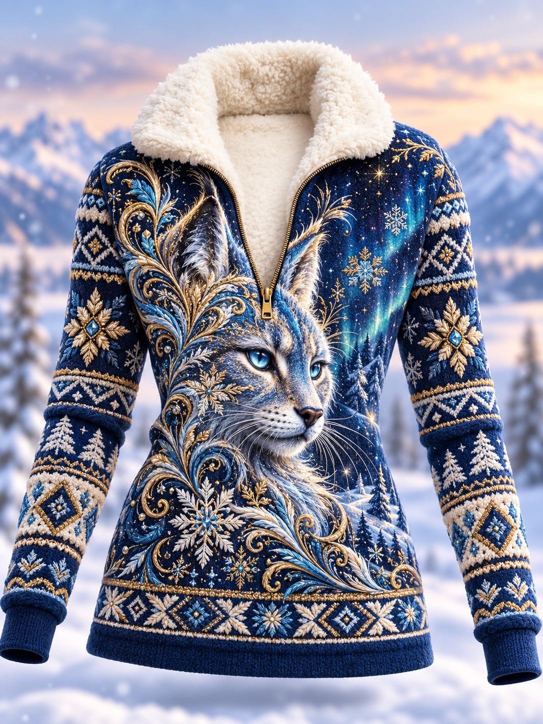 Women's Nordic Animals In Autumn And Winter Fur Collar Top