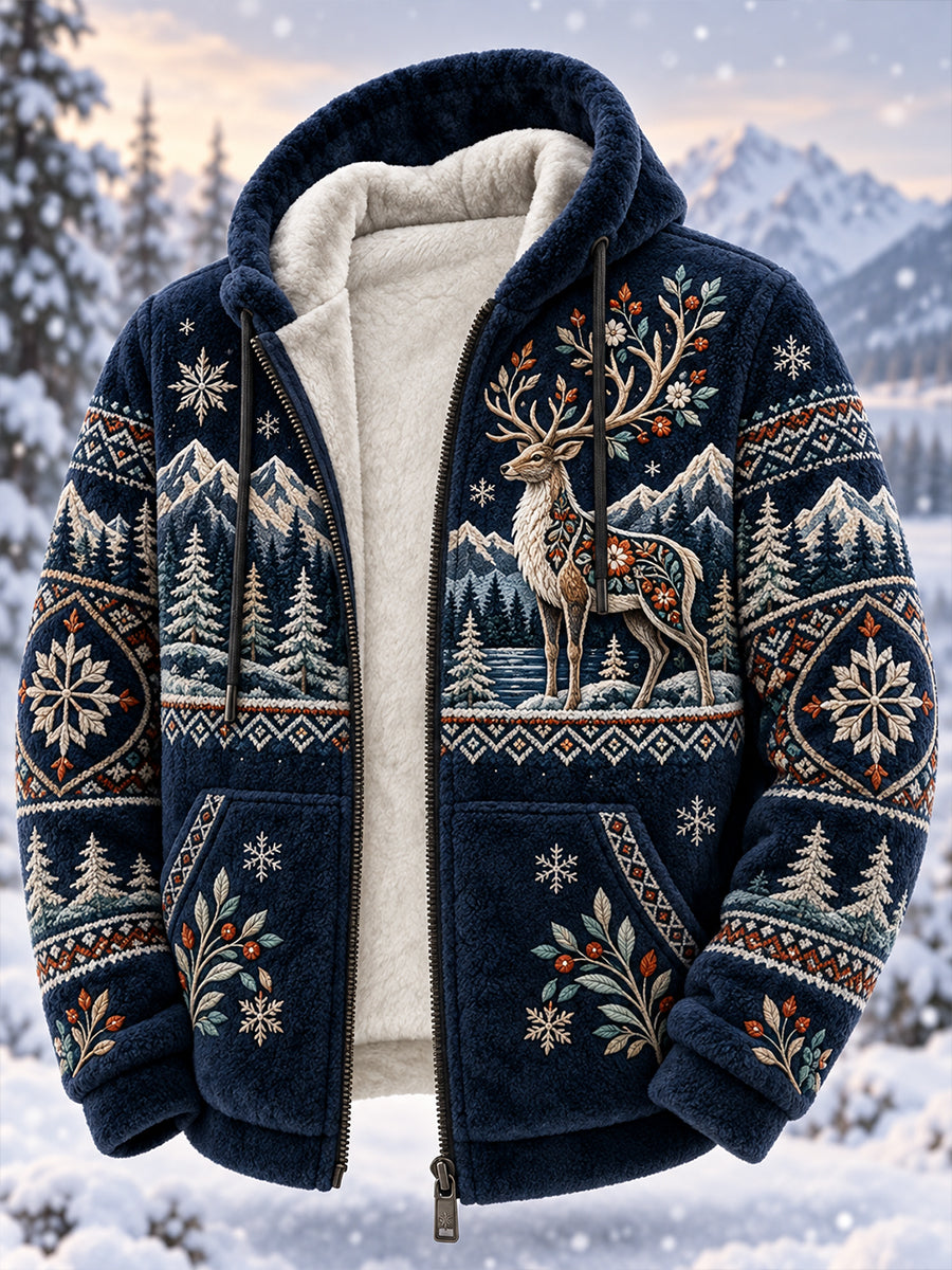 Men's Nordic Autumn and Winter Animals Flannel Jacket