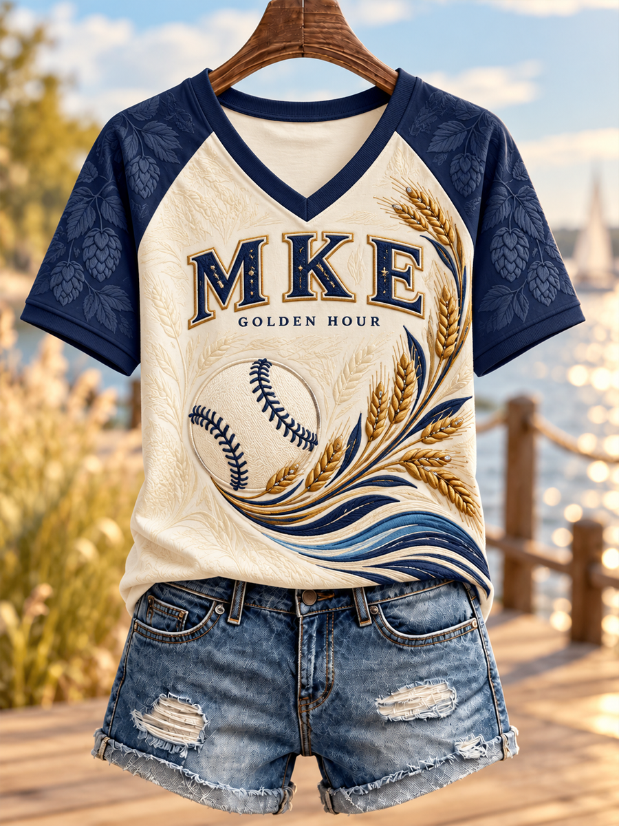 Women's V-Neck Off-Shoulder Short-Sleeved T-Shirt