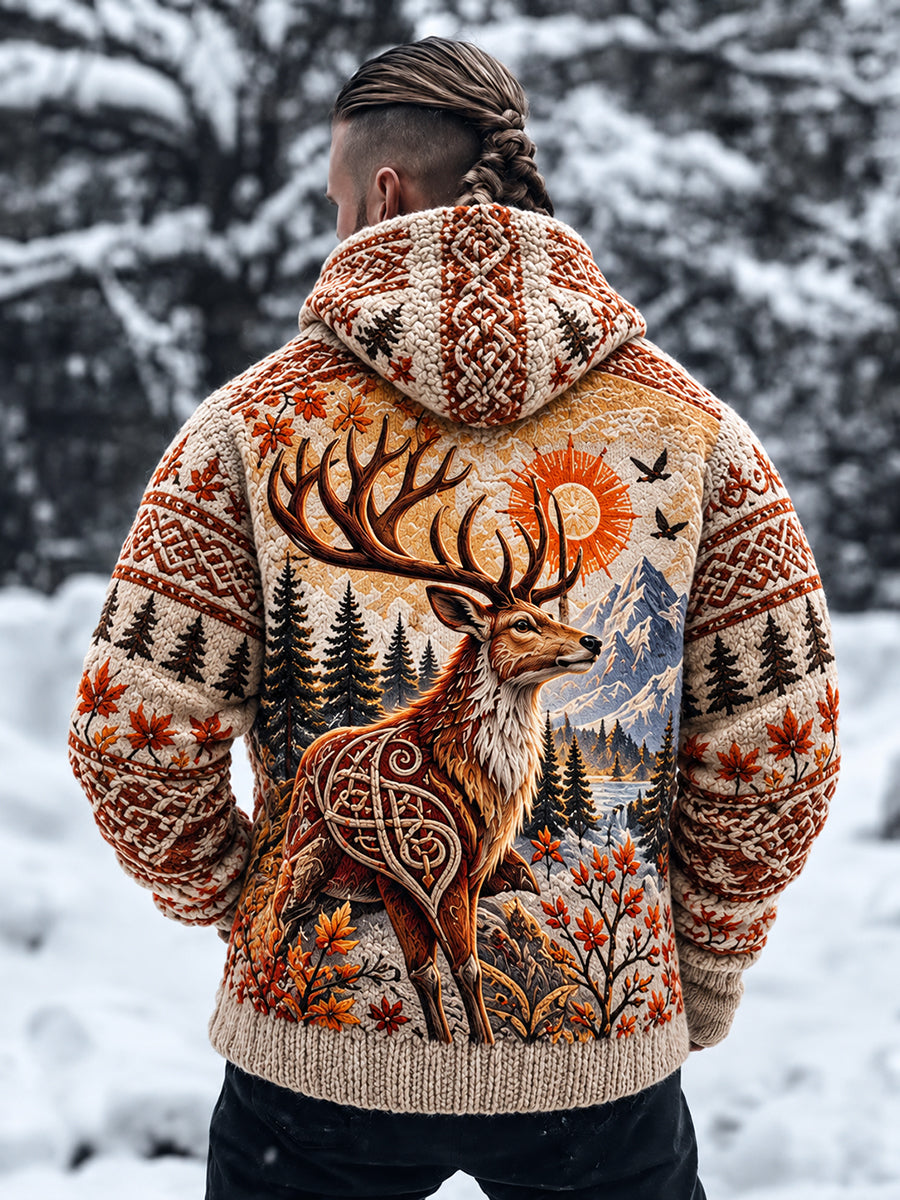 Men's Nordic Autumn And Winter Animals Hooded Cardigannt Hat
