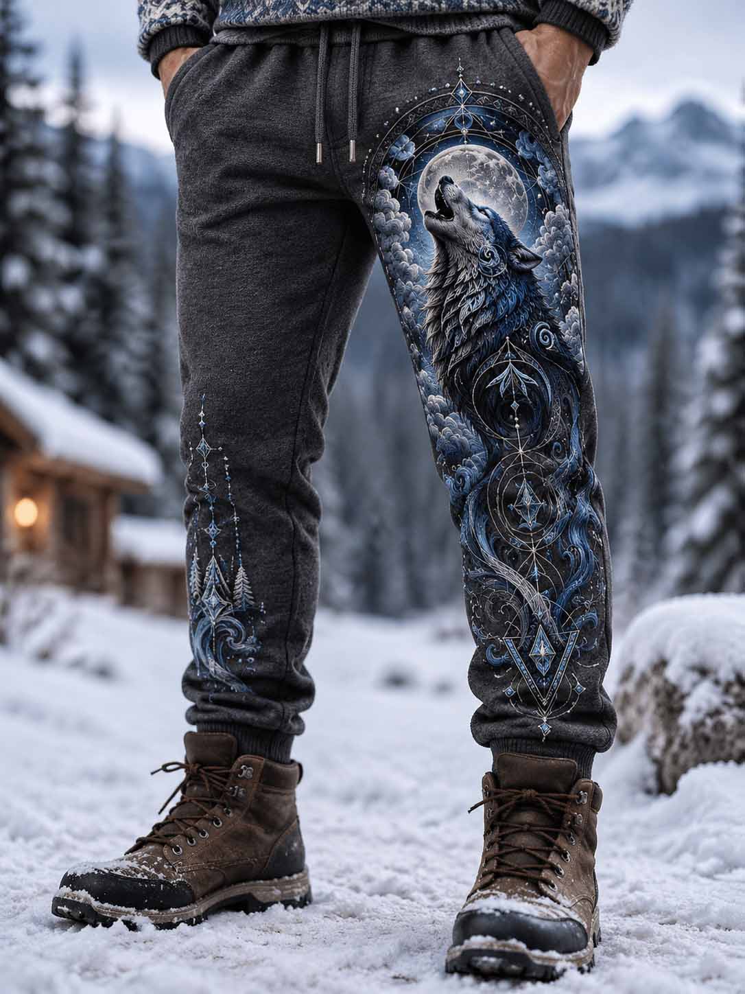 Men's Nordic Wolf Print Pants