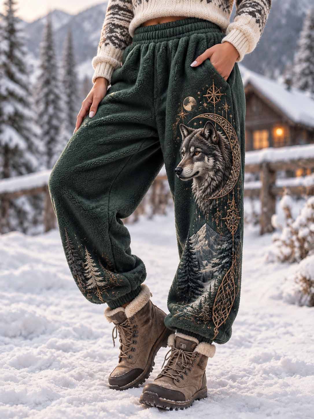 Women's Nordic Crow Pattern Print Pants