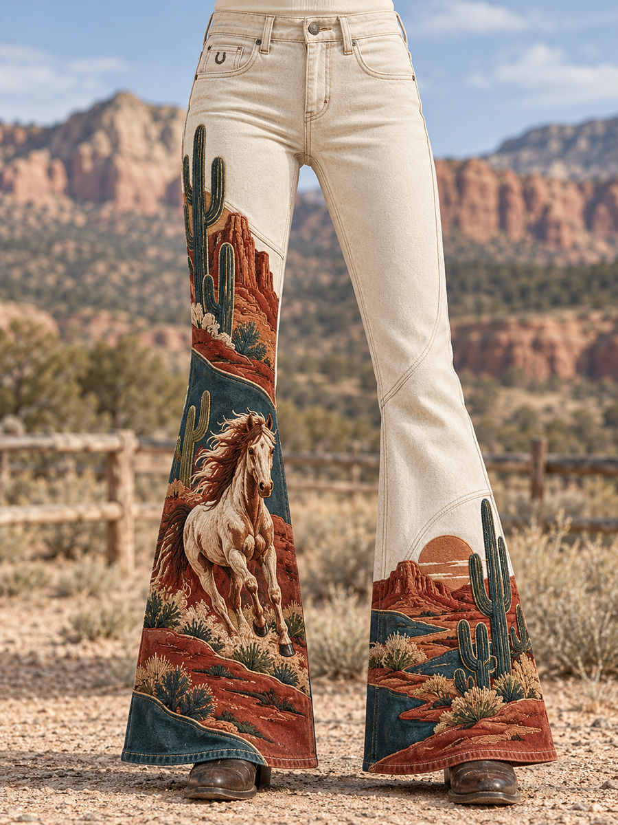 Women's Western Cowboy Culture Flared Trousers