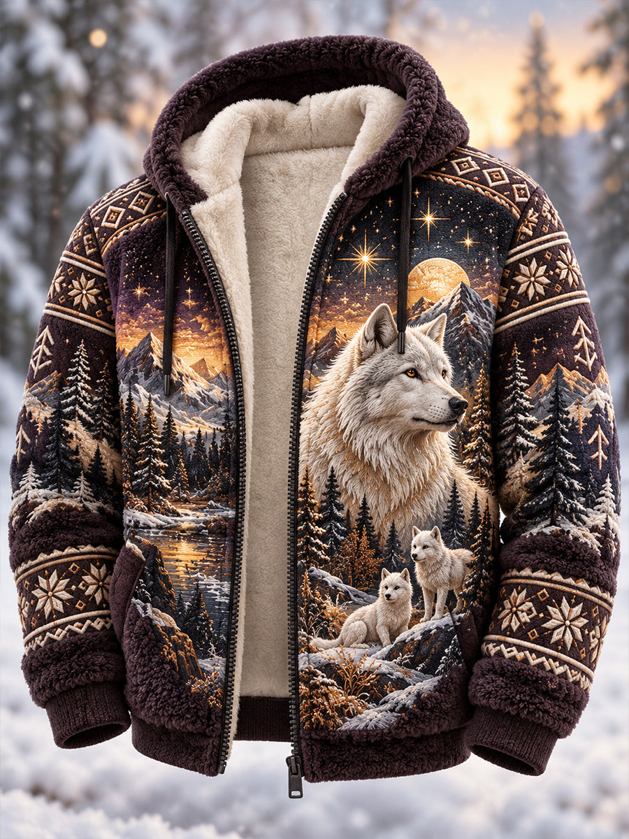 Men's Nordic Autumn And Winter Animals Flannel Jacket