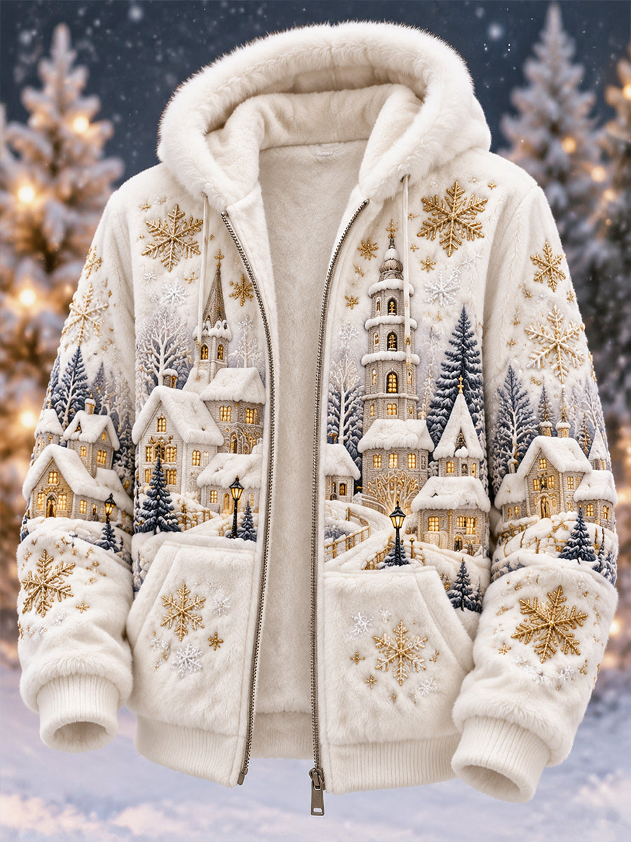 Men's Winter Snow Scenery In Northern EuropeFlannel Jacket