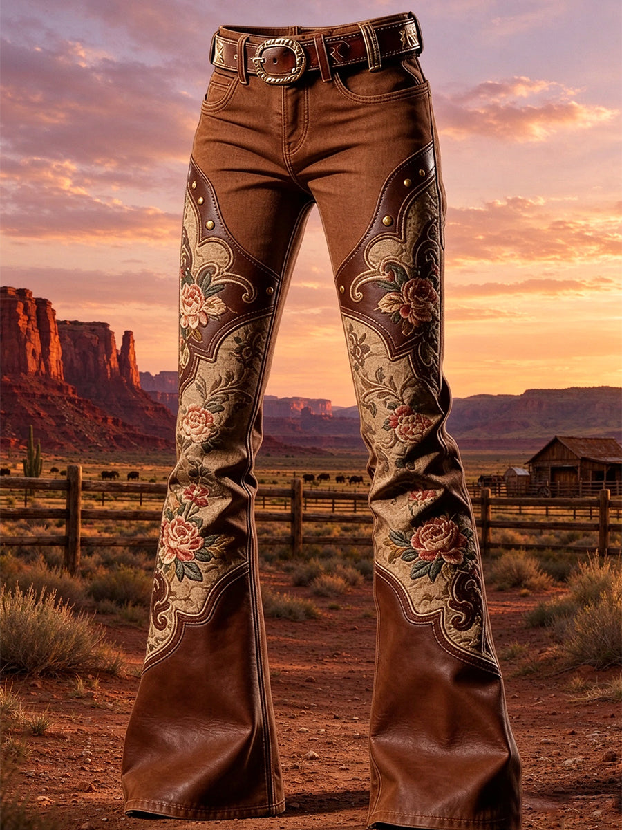 Women's Western Cowboy Art Flared Trousers