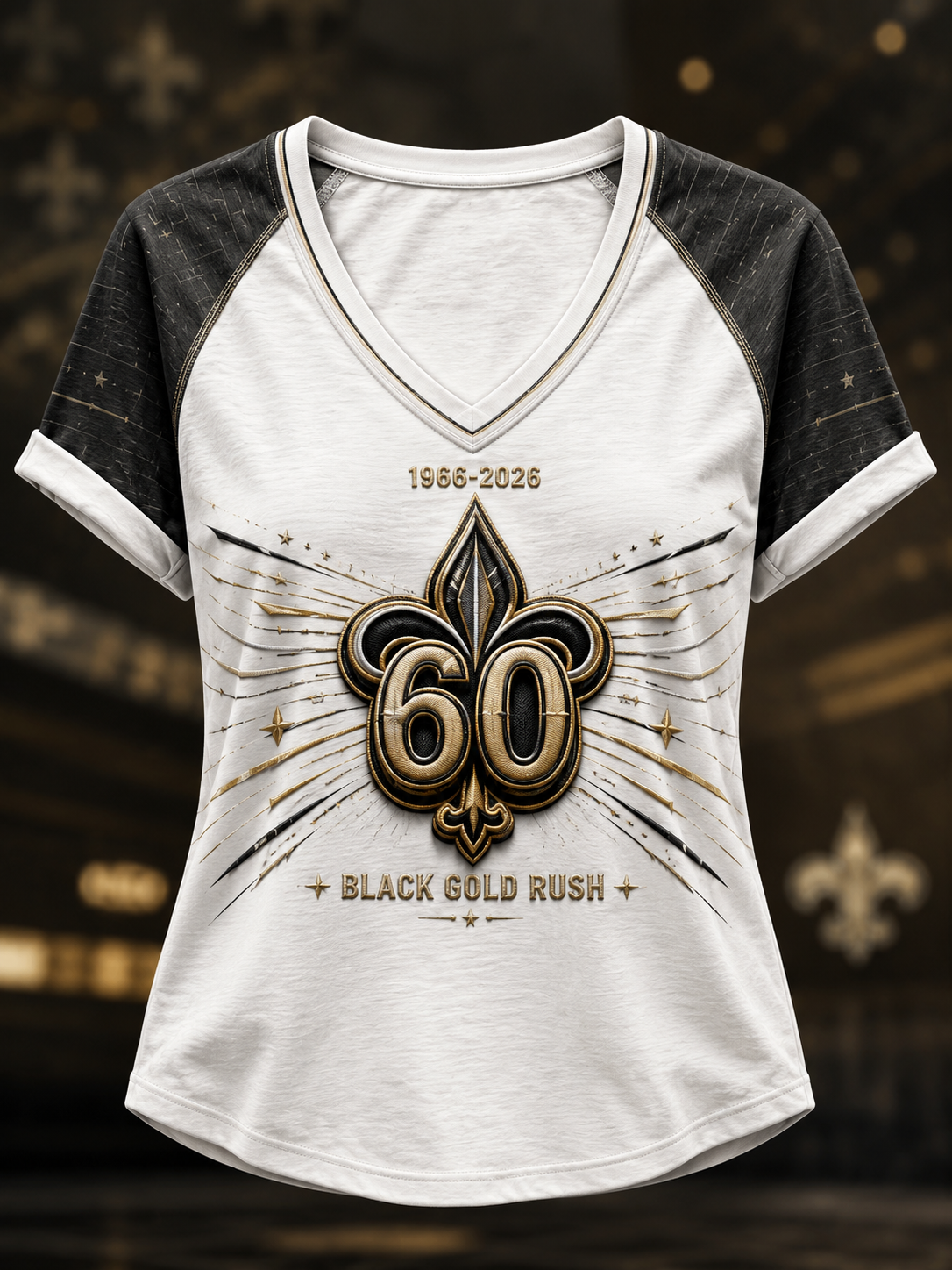 Women's New Orleans Saints V-Neck Off-Shoulder Short-Sleeved T-Shirt