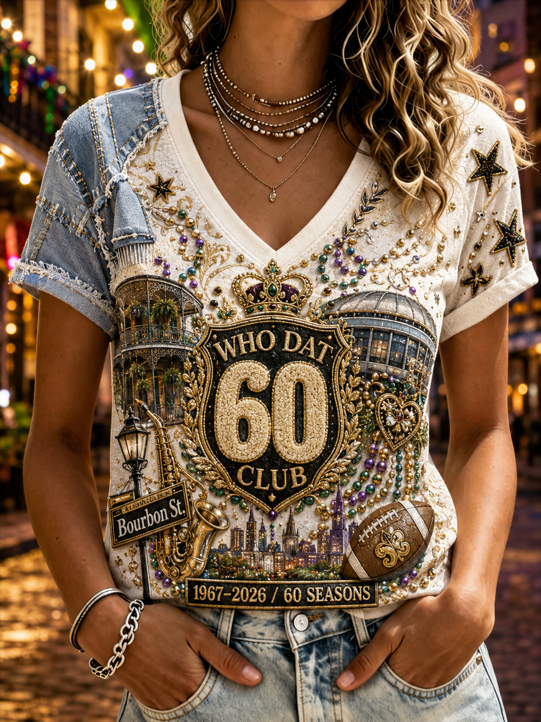 Women's New Orleans Saints V-Neck Off-Shoulder Short-Sleeved T-Shirt