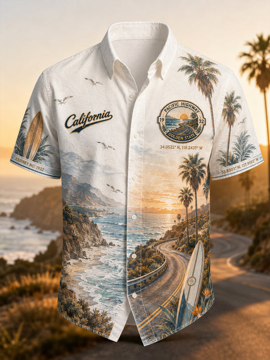 Men's California  Casual Beach Shirt Short Sleeve