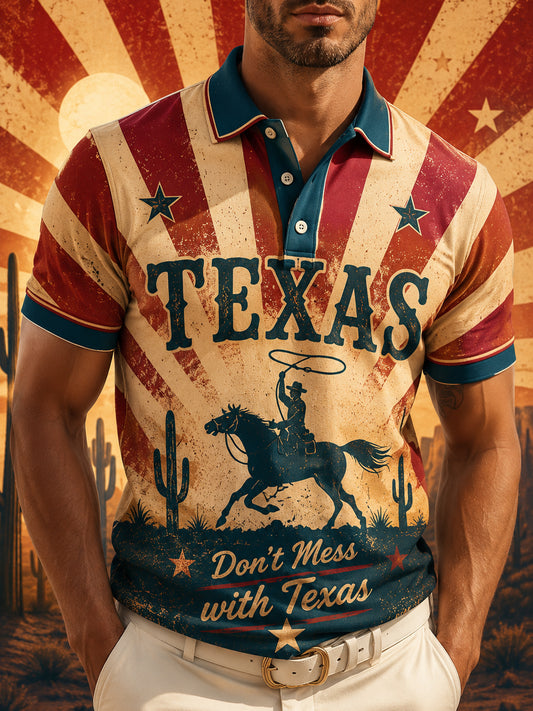 Men's Texas West Cowboy Art Print Polo