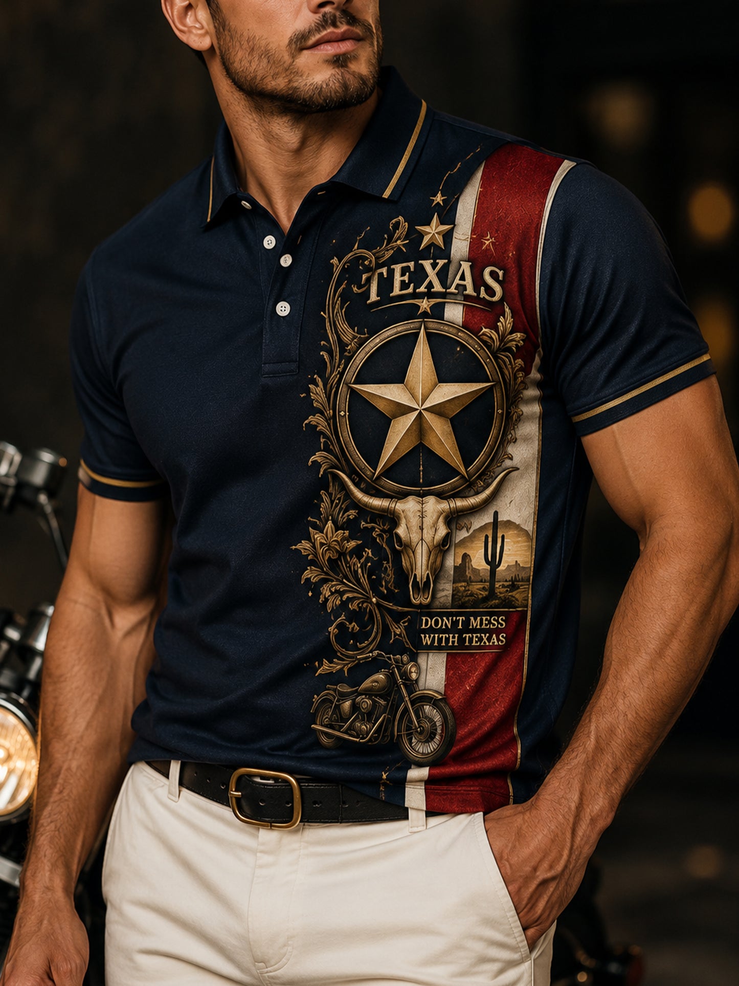 Men's Texas West Cowboy Art Print Polo
