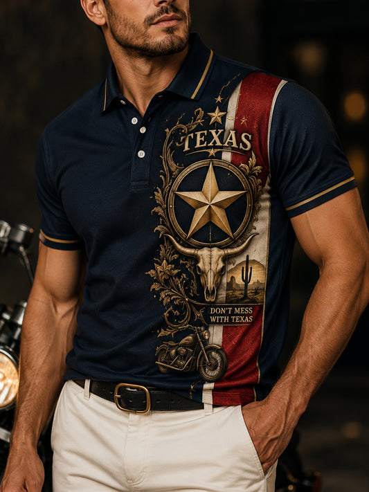 Men's Texas West Cowboy Art Print Polo