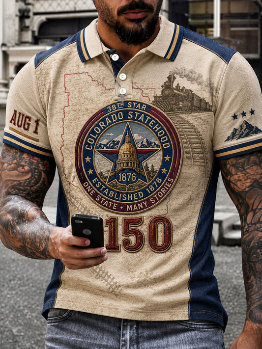 Men's Colorado Day 150 Years Art Printed Casual Tops