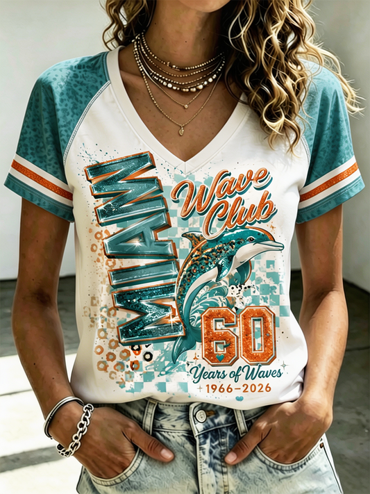 Women's V-Neck Off-Shoulder Short-Sleeved T-Shirt