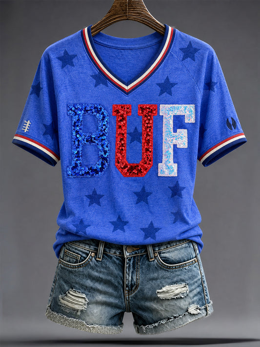 Women's Football Lover Bulls Buffalo Art Printed T-shirt
