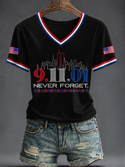 Women's America Printed V-neck T-shirt