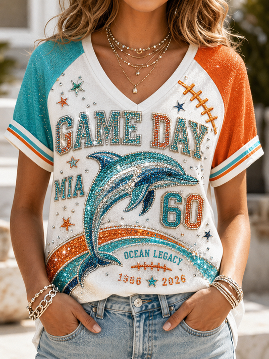 Women's V-Neck Off-Shoulder Short-Sleeved T-Shirt