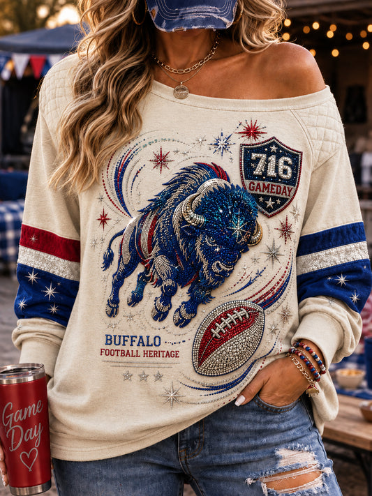 Buffalo Football Graphic Tee Off-the-Shoulder Pullover