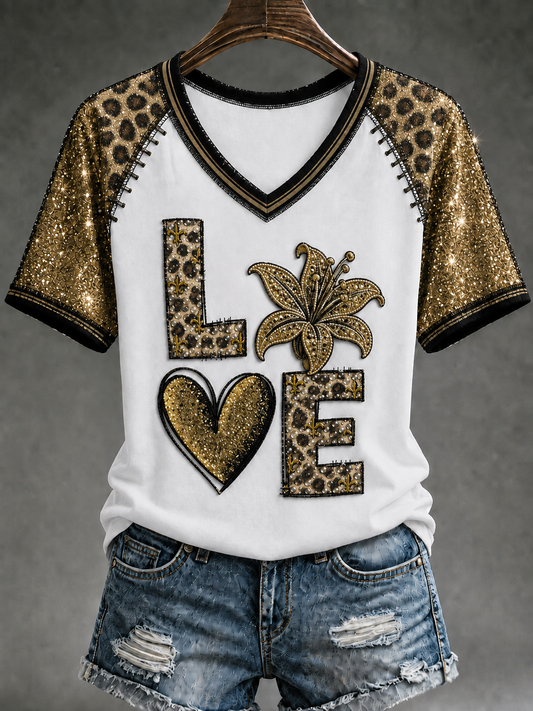 Women's V-Neck Off-Shoulder Short-Sleeved T-Shirt