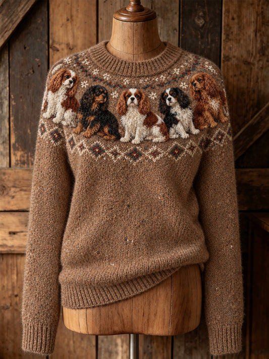 Women's cute puppy design casual long-sleeve sweater