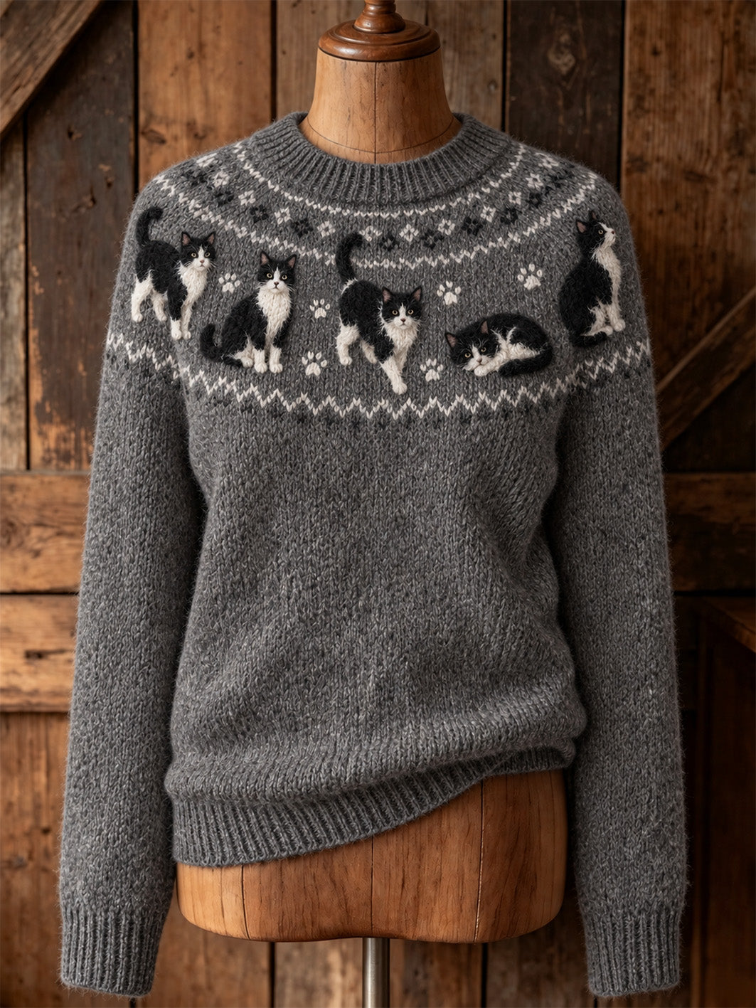 Women's cute cat design casual long-sleeve sweater