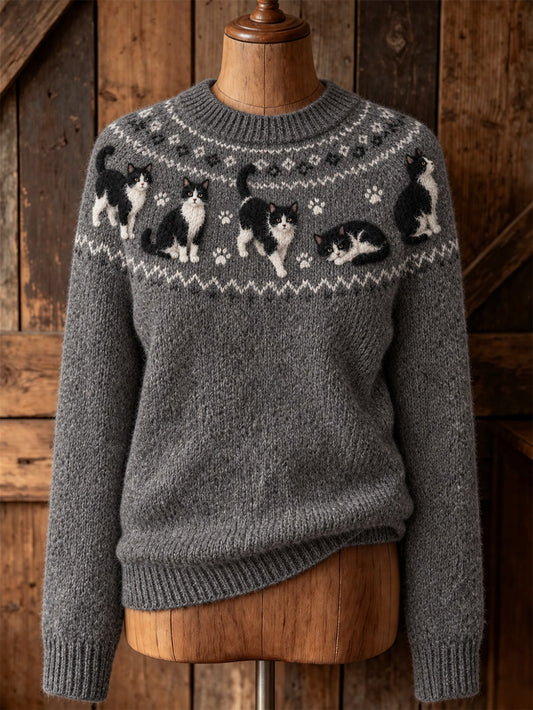 Women's cute cat design casual long-sleeve sweater