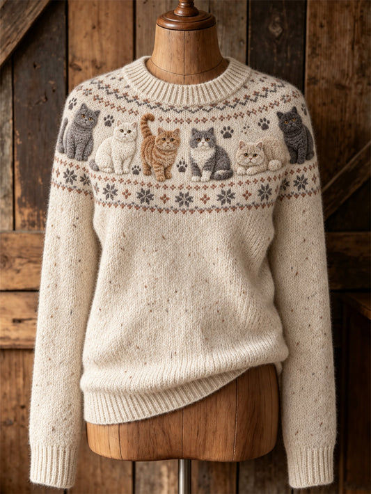 Women's cute cat design casual long-sleeve sweater