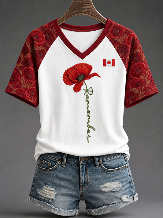Women’s Canada Remembrance Day Print Casual T-Shirt