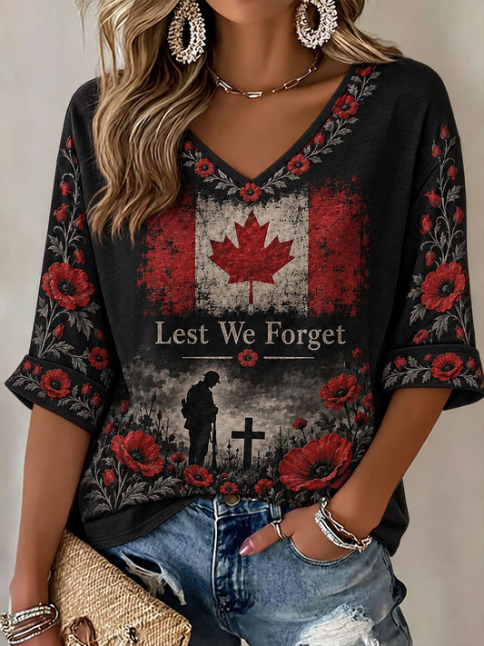 Women’s Canada Remembrance Day Print Casual T-Shirt