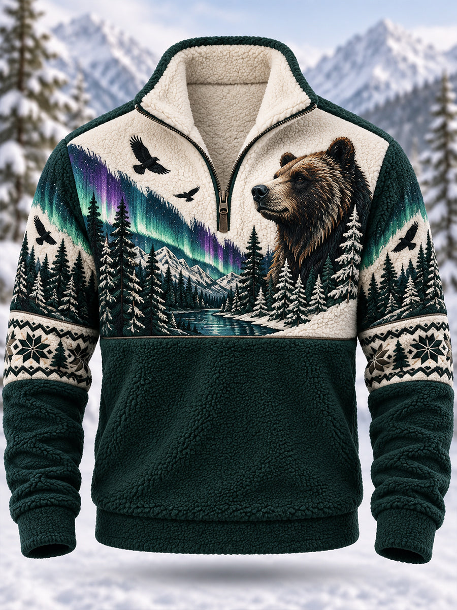 Men's Nordic Forest Animal Fleece-Lined Long-Sleeve Sweatshirt