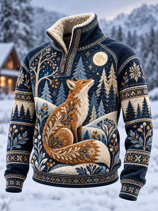 Women's Nordic Forest Animal Fleece-Lined Long-Sleeve Sweatshirt