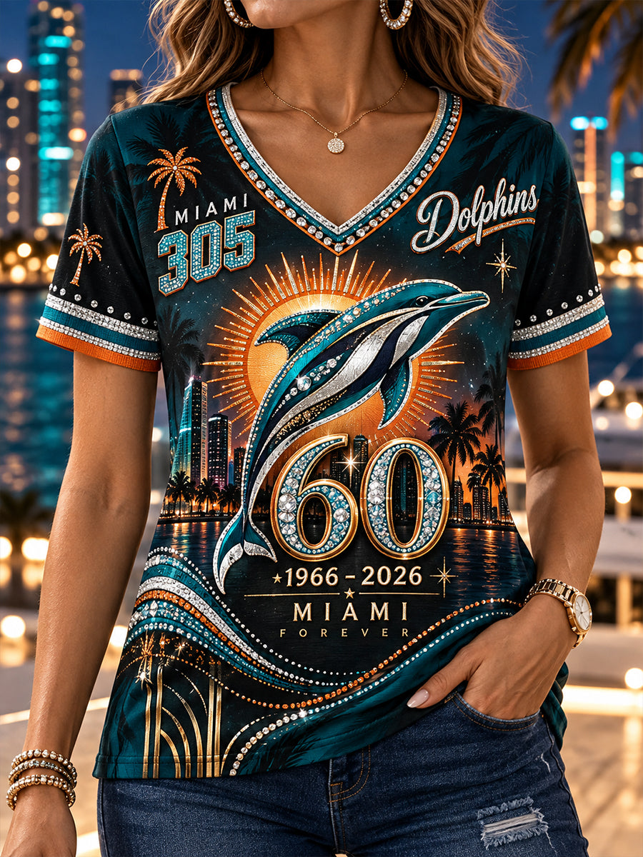 Women's Miami Dolphins V-Neck Short-Sleeved T-Shirt