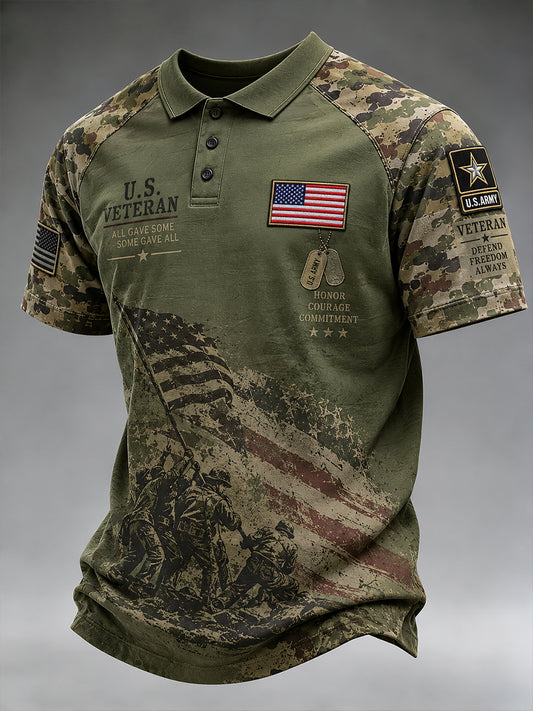 Men's Short-Sleeve Polo Shirt With Veteran-Themed Camouflage Print