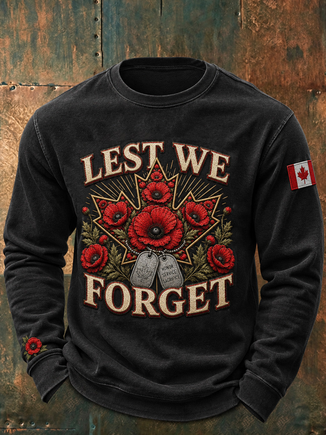 Men's Last We Forget Slogan Papaver Rhoeas Pattern Printed Neck Sweatshirt