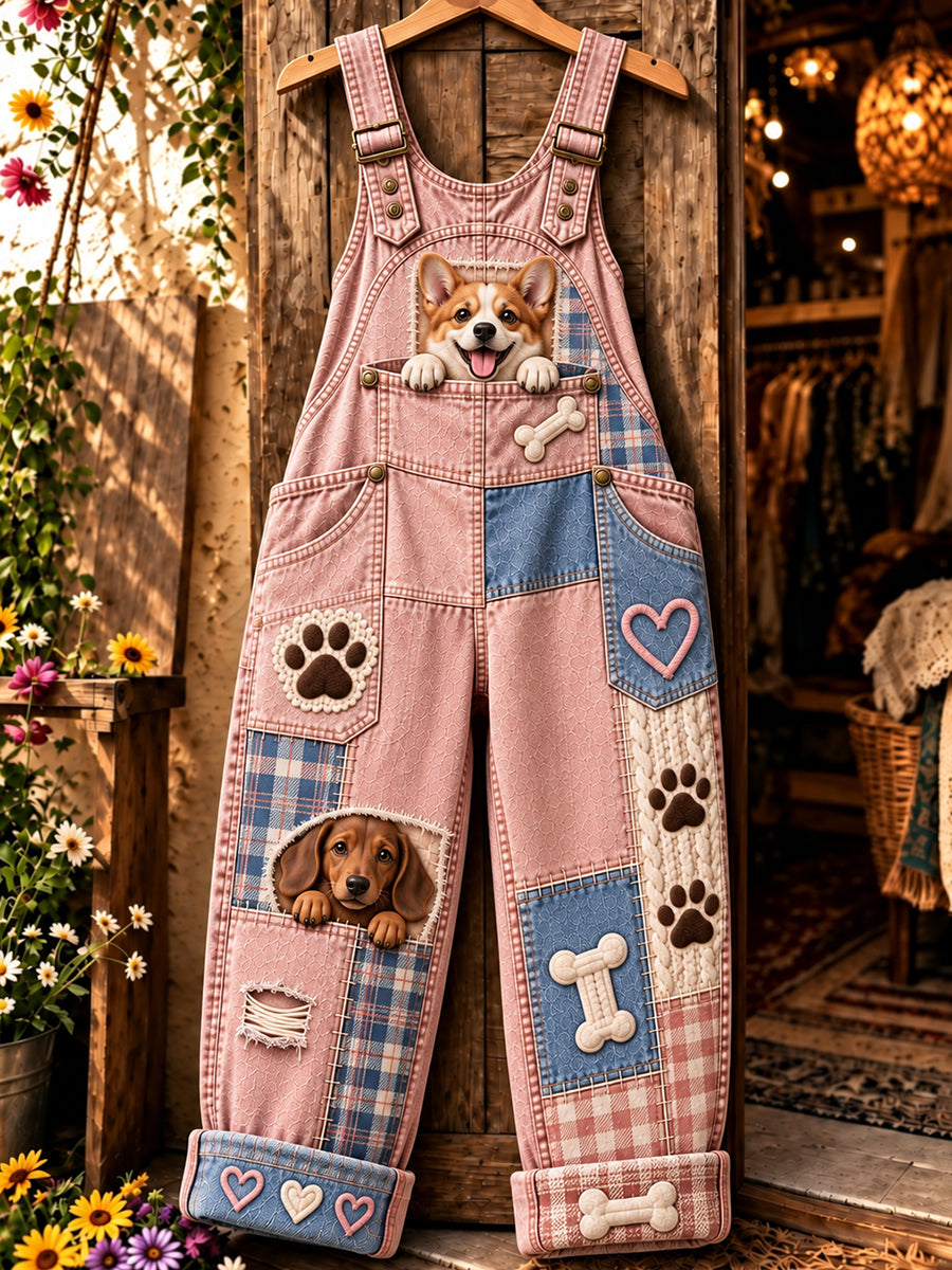Women's Fun Animal  Art Print Casual Overalls