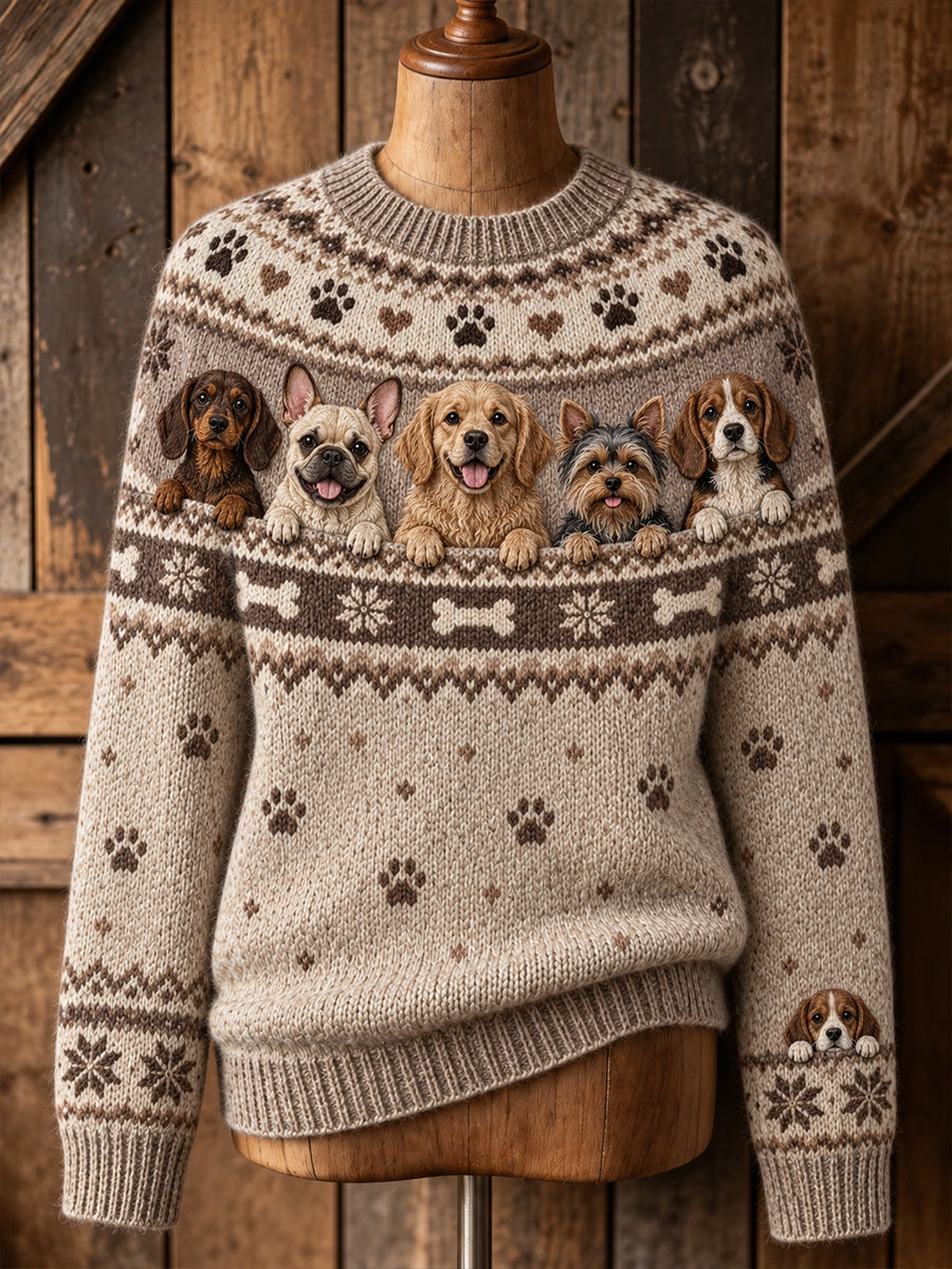 Women's Fun Animal-Motif Long-Sleeve Crew-Neck Sweater