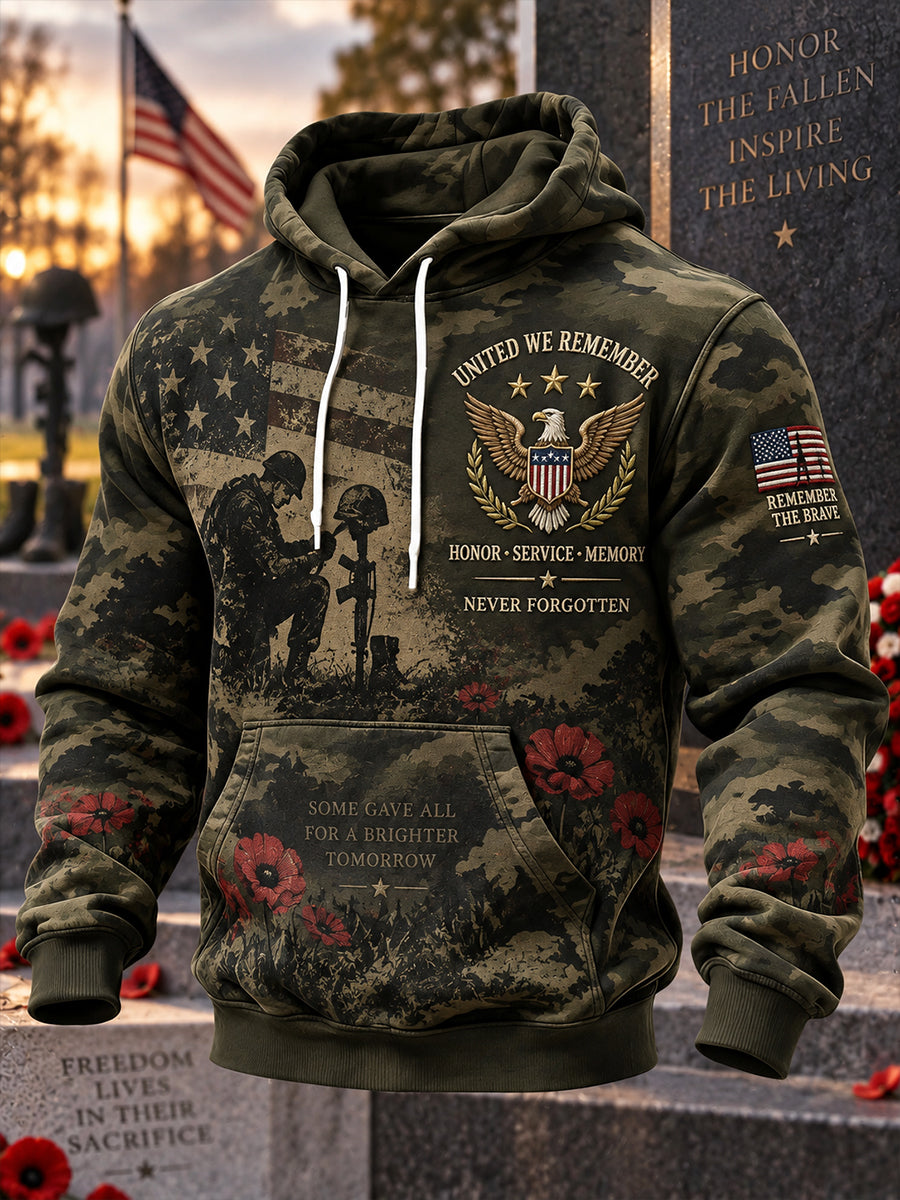 Men's Long-Sleeve Hoodie With Remembrance Day Commemorative Print