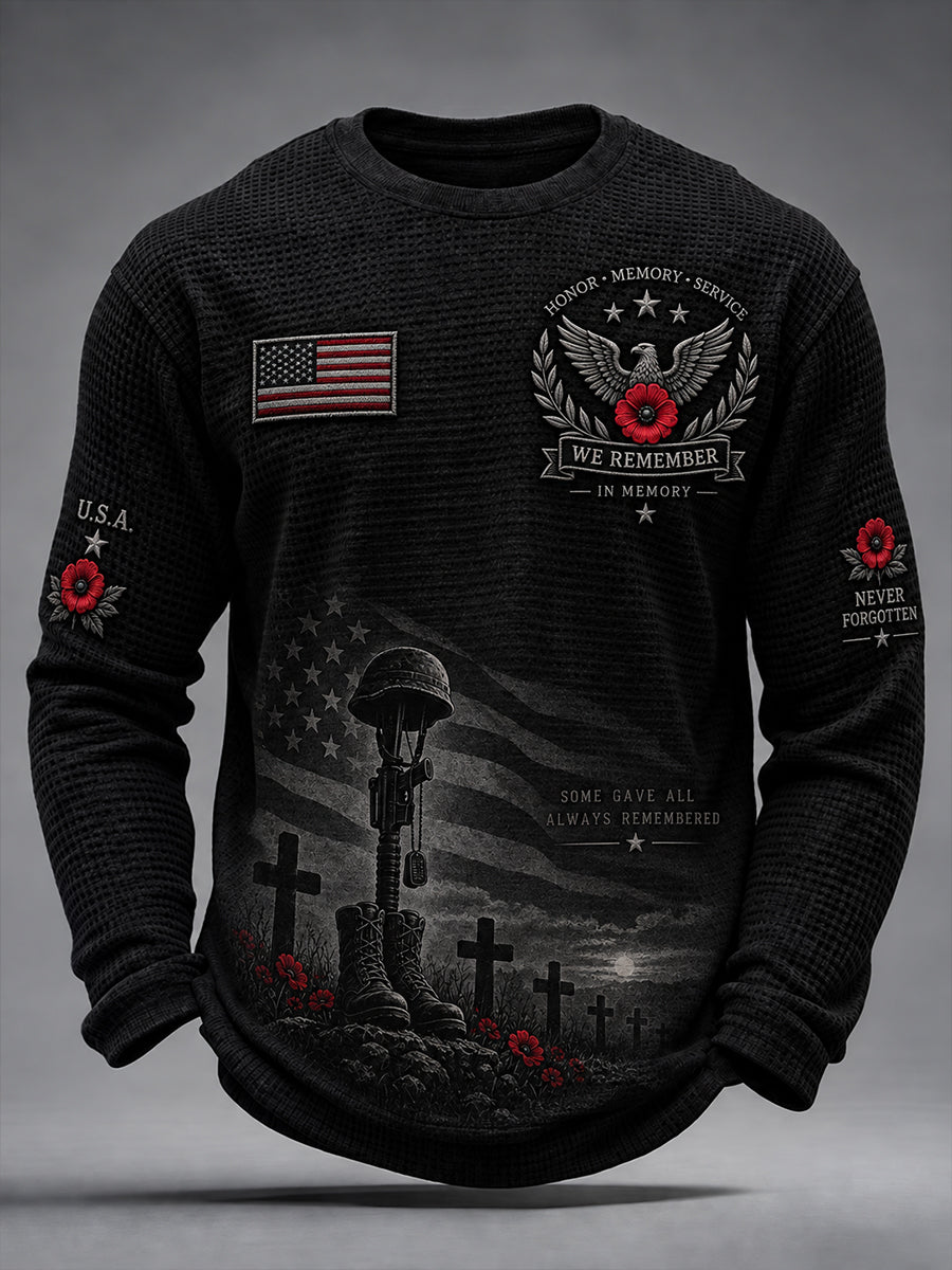 Men's Remembrance Day Print Waffle-Knit Long-Sleeve Top