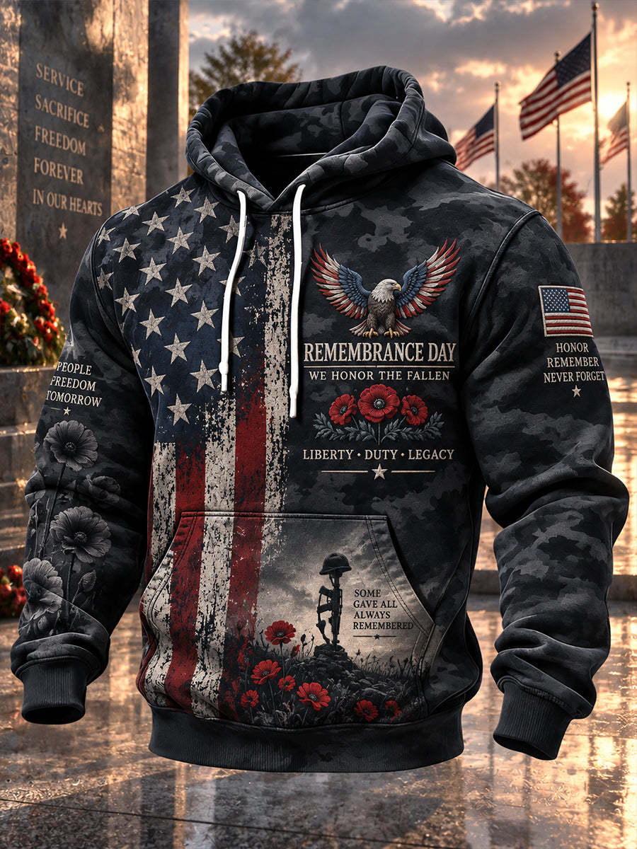 Men's Long-Sleeve Hoodie With Remembrance Day Commemorative Print