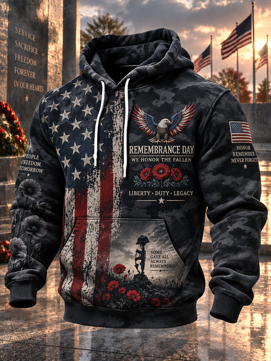 Men's Long-Sleeve Hoodie With Remembrance Day Commemorative Print