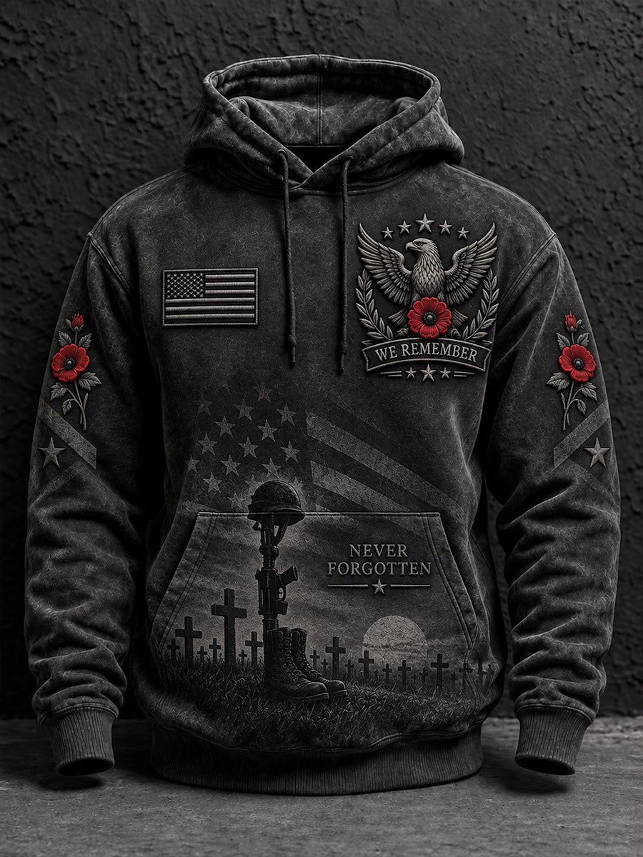 Men's Long-Sleeve Hoodie With Remembrance Day Commemorative Print