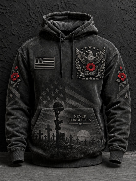 Men's Long-Sleeve Hoodie With Remembrance Day Commemorative Print