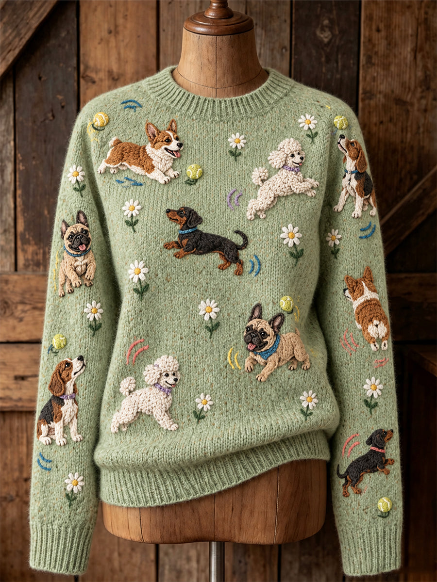 Women's Vintage-Style Animal Fair Isle Print Comfortable Crew-Neck Sweater