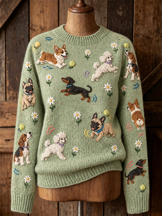 Women's Vintage-Style Animal Fair Isle Print Comfortable Crew-Neck Sweater
