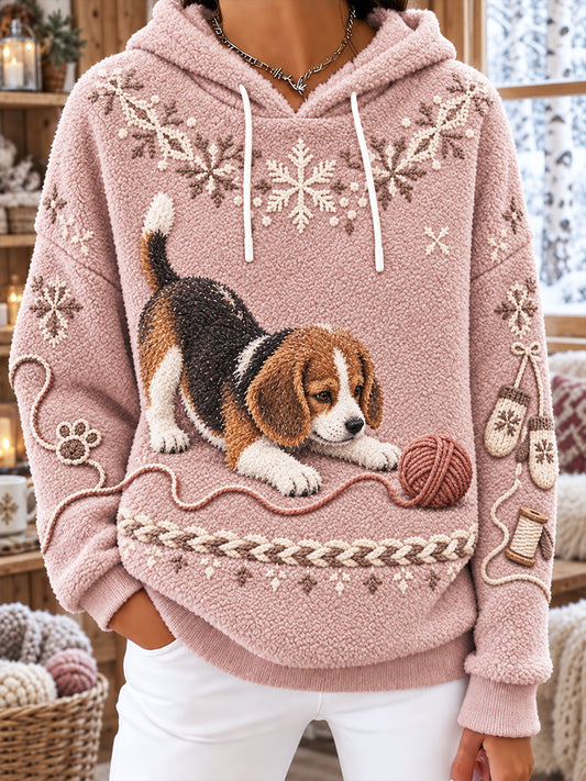 Women's Cozy Flannel Hoodie with Vintage-Style Animal Art Print