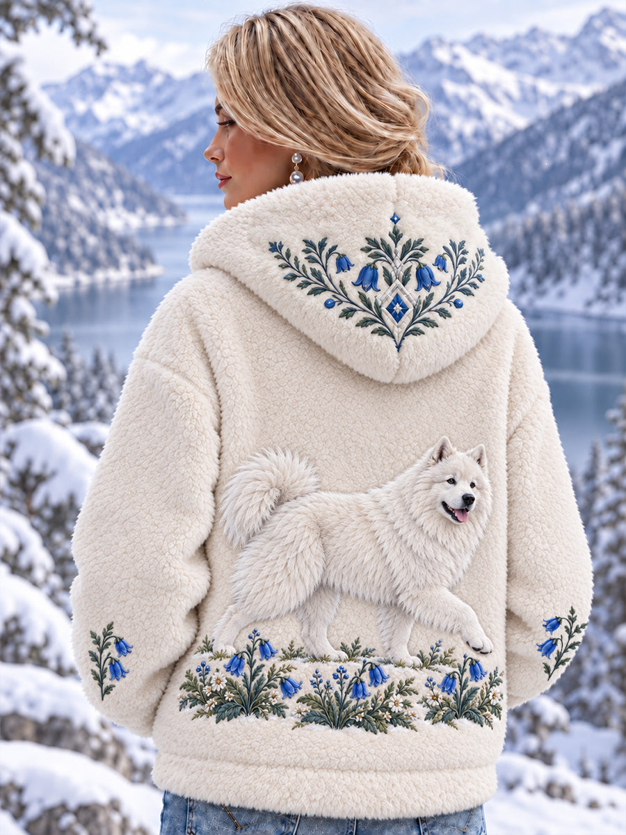 Women's Cozy Flannel Hooded Jacket with Vintage-Style Animal Art Print
