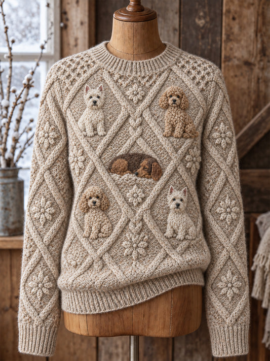 Women's Vintage-Style Animal Fair Isle Print Comfortable Crew-Neck Sweater