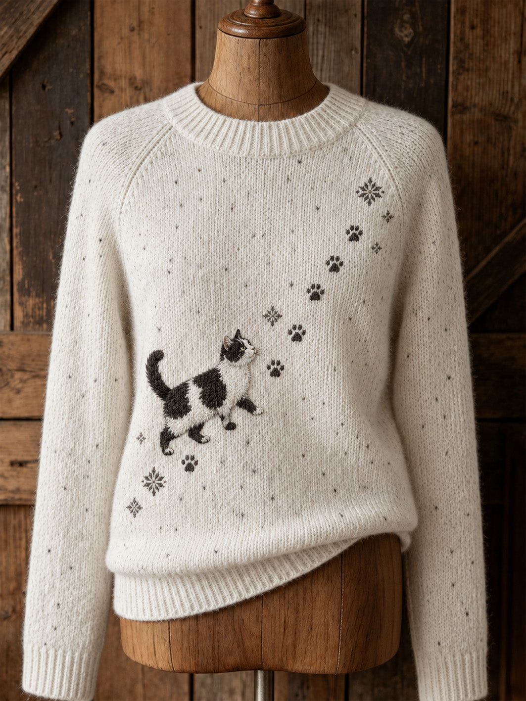 Women's cute cat design casual raglan sleeve sweater